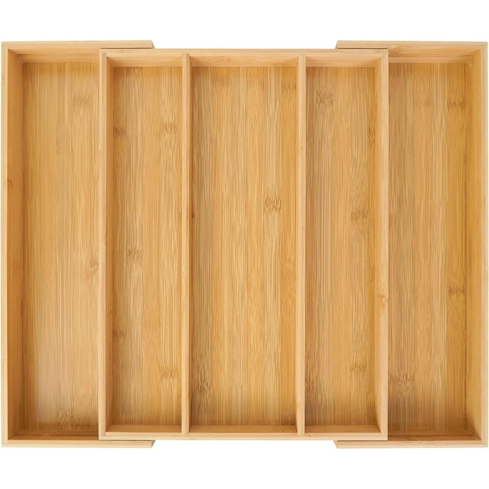 Bamboo Expandable Kitchen Drawer Organizer, Adjustable Utensil Holder and